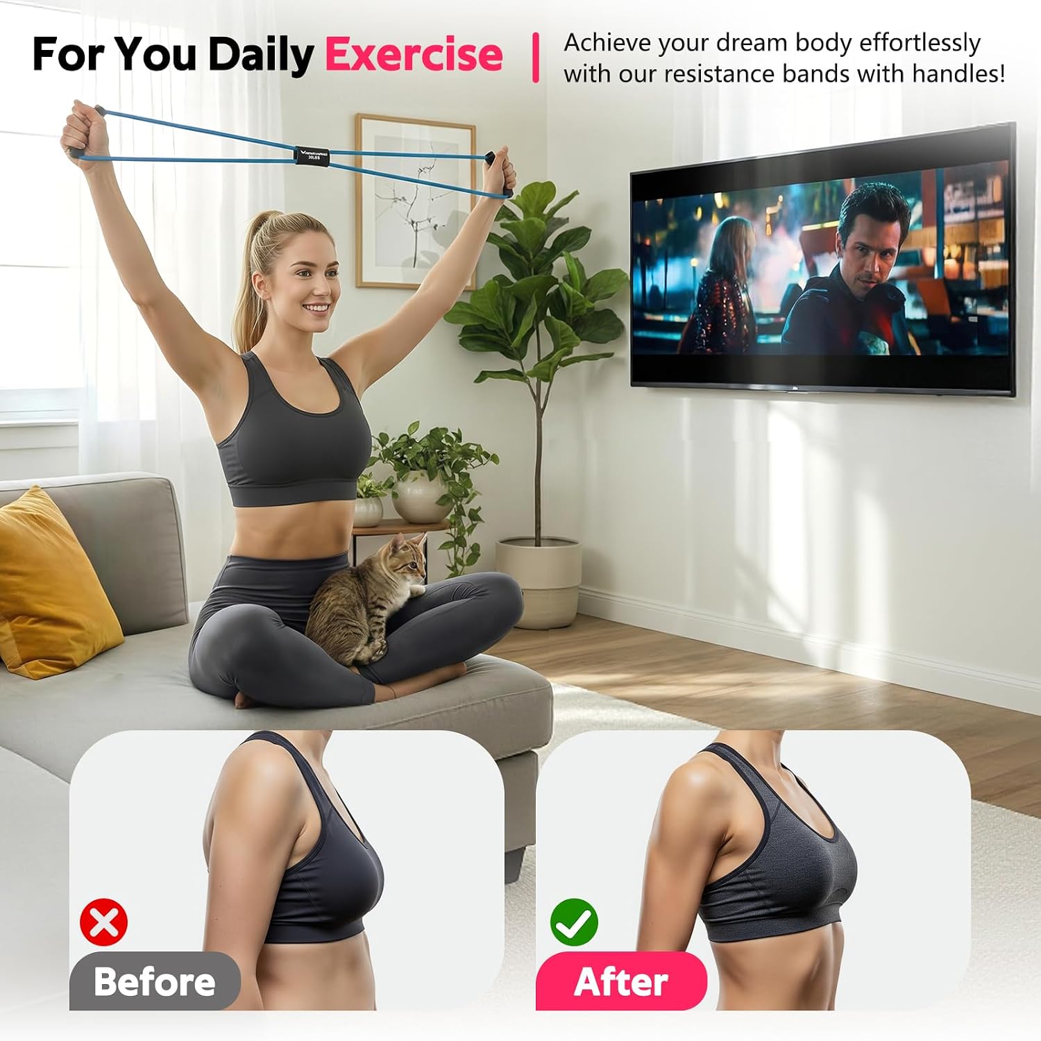 Figure 8 Fitness Resistance Bands with Handles - Exercise Tube Band Set of 3 for Arm and Shoulder Stretch, Rope 8