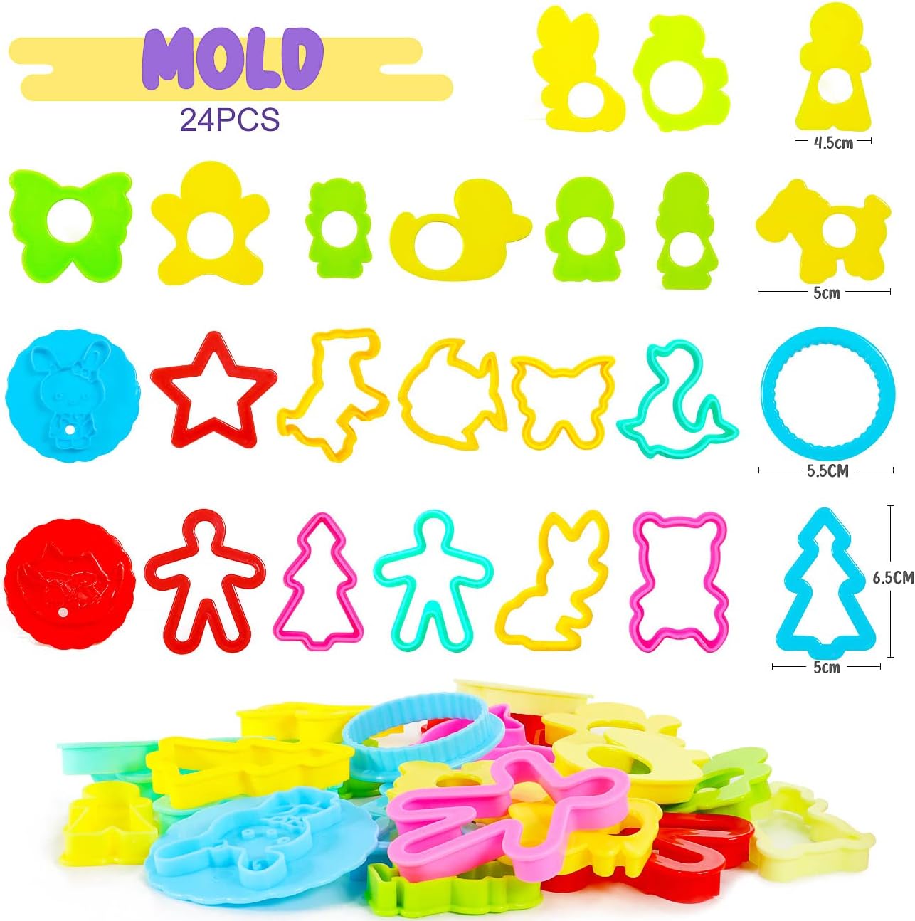 Dough Tools and Cutters, 40 Pcs Kids Toddlers Modeling Clay Tools Set, Plastic Accessories Extruders Rollers Molds