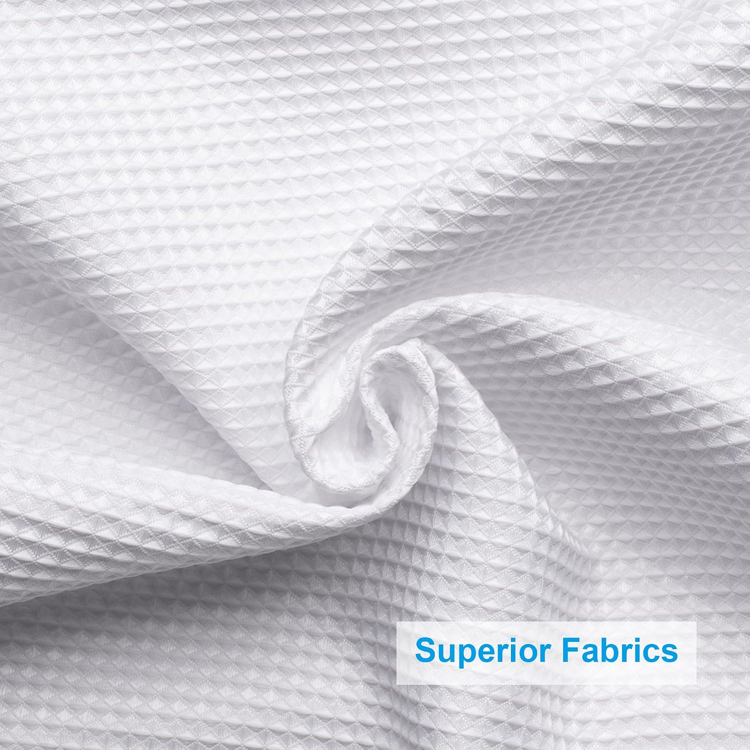 White Shower Curtain Fabric, Waffle Shower Curtains for Bathroom, Cloth Shower Curtain Heavy Duty, Thick Bathroom