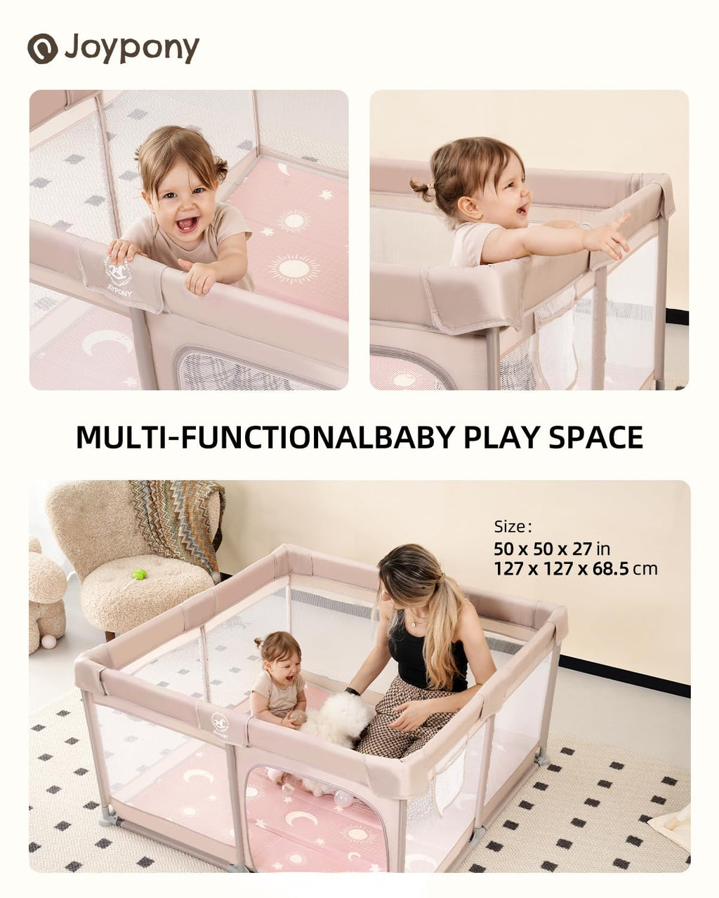 Baby Playpen with Mat, 50x50 in Small Play Pen for Babies, Toddler Playpen for Apartment, Indoors Play Yard with Soft