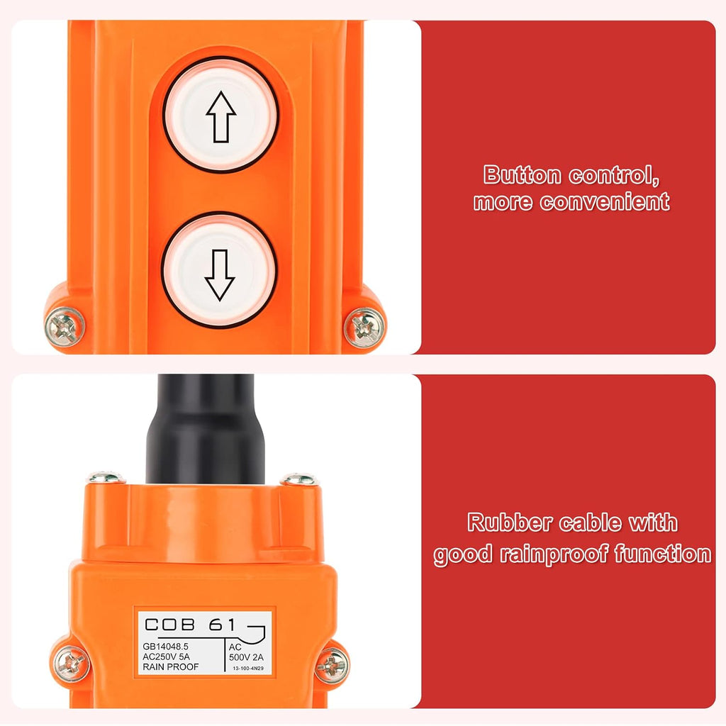 5Pcs Rainproof Crane Push Button Switch, COB61-UP-DOWN Crane Pendant Control Station Push Button Switch with Rubber Cable Barrel