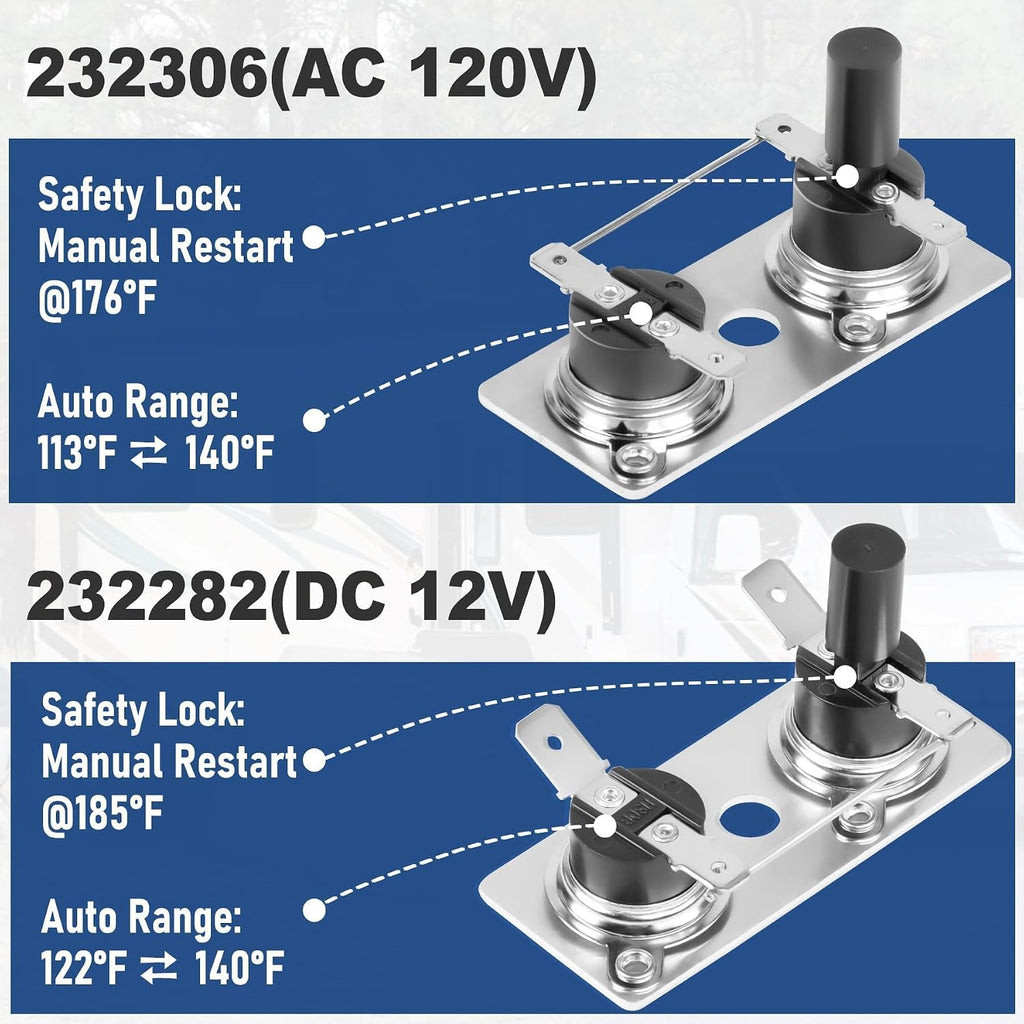 RV Water Heater Thermostat Limit Switch Kit, Part No.232306 232282
