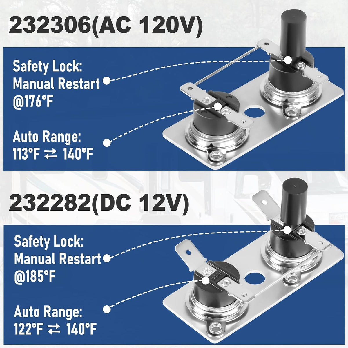 RV Water Heater Thermostat Limit Switch Kit, Part No.232306 232282