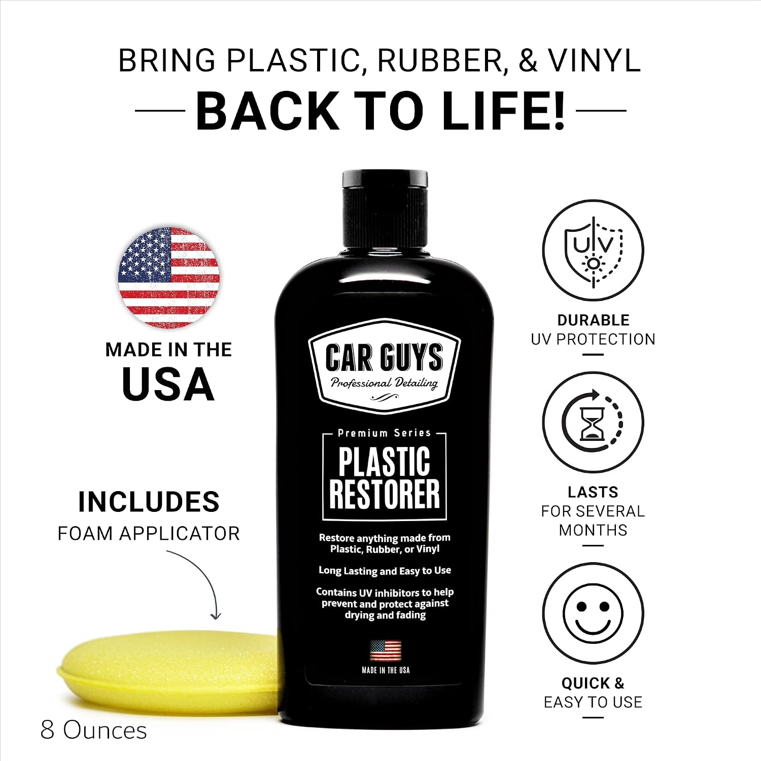 Plastic Restorer | Bring Plastic, Rubber, and Vinyl Back to Life! | User-Friendly Trim Restorer | Safe Auto Detailing