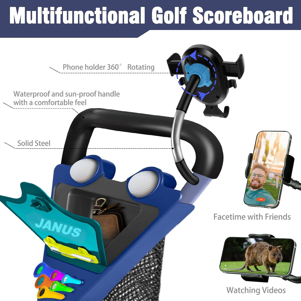 Golf Push Cart 3 Wheel, Foldable with One-Click Folding, Compact Golf Bag Cart, Wide EVA Wheels, Foot Brake, Elastic