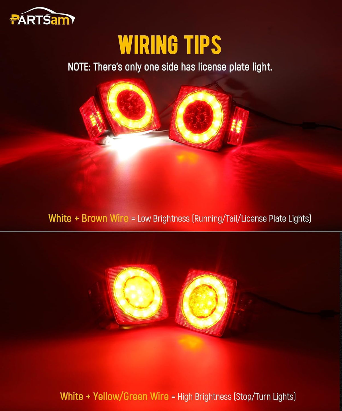 Led Submersible Trailer Tail Lights Kit, Waterproof 12V Square LED Trailer Lights Halo Glow with Wiring Harness