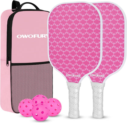Fiberglass Pickleball Paddles Set of 2, Pickle Ball Racket Lightweight Honeycomb Core Control Paddle, with 4 Indoor