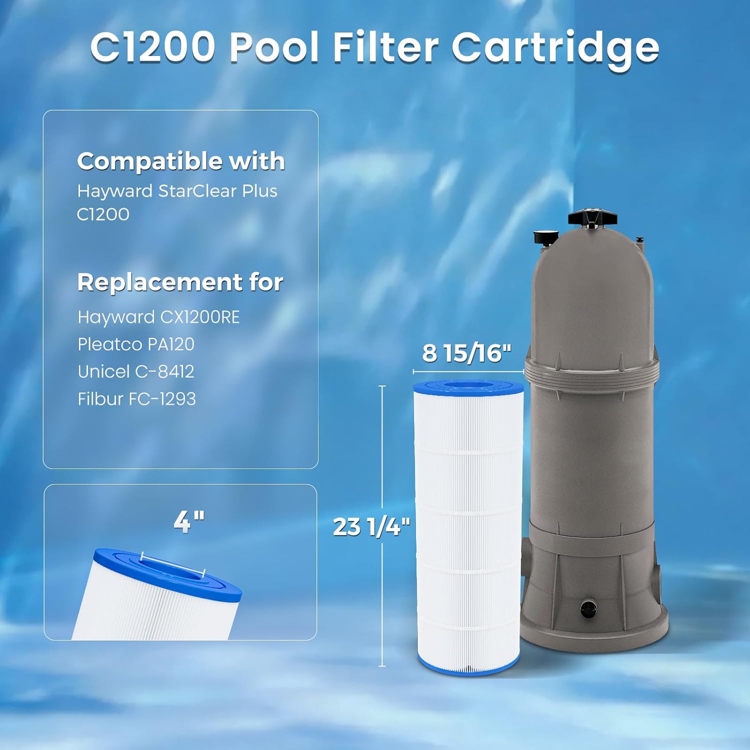 C1200 Pool Filter Cartridge Replacement for Hayward Star Clear Plus C1200, Replace Pleatco PA120, Hayward CX1200RE