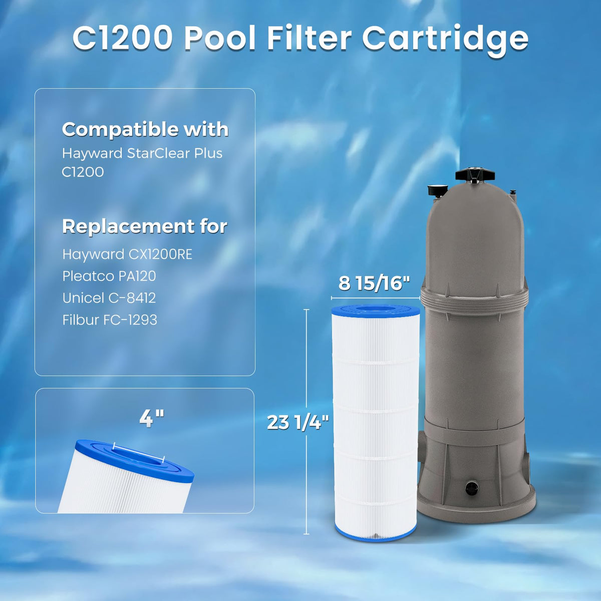 Pool Filter Cartridge Replacement for Hayward Star Clear Plus C1200, 2 Pack