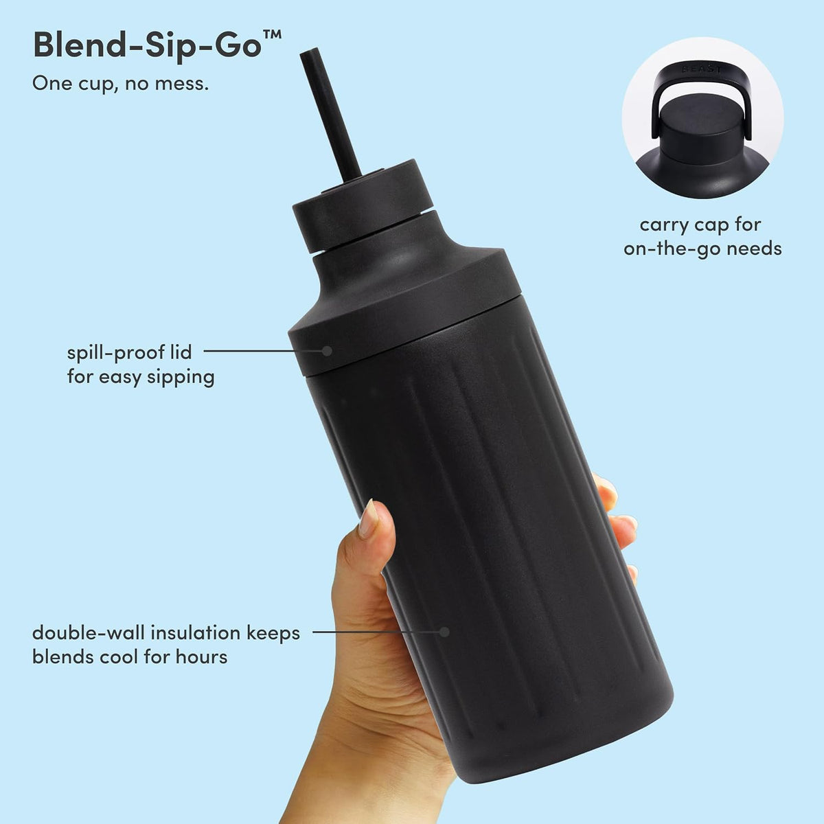 Mini 600 Stainless Steel Countertop Blender, Carbon Black, 600W | Insulated Vessel, Smoothies, Shakes, Dressings