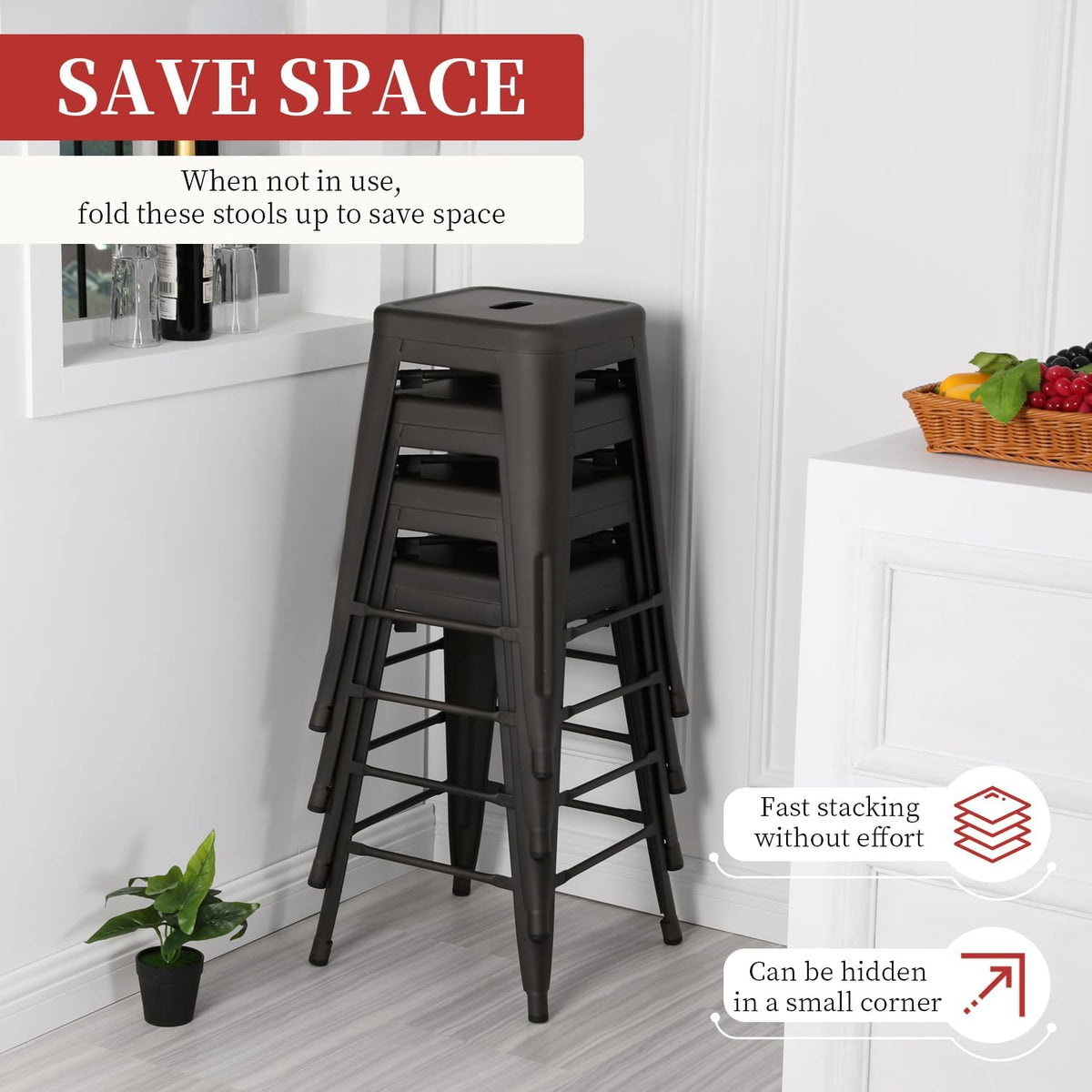 24" Metal Bar Stools | Bronze | Set of 4