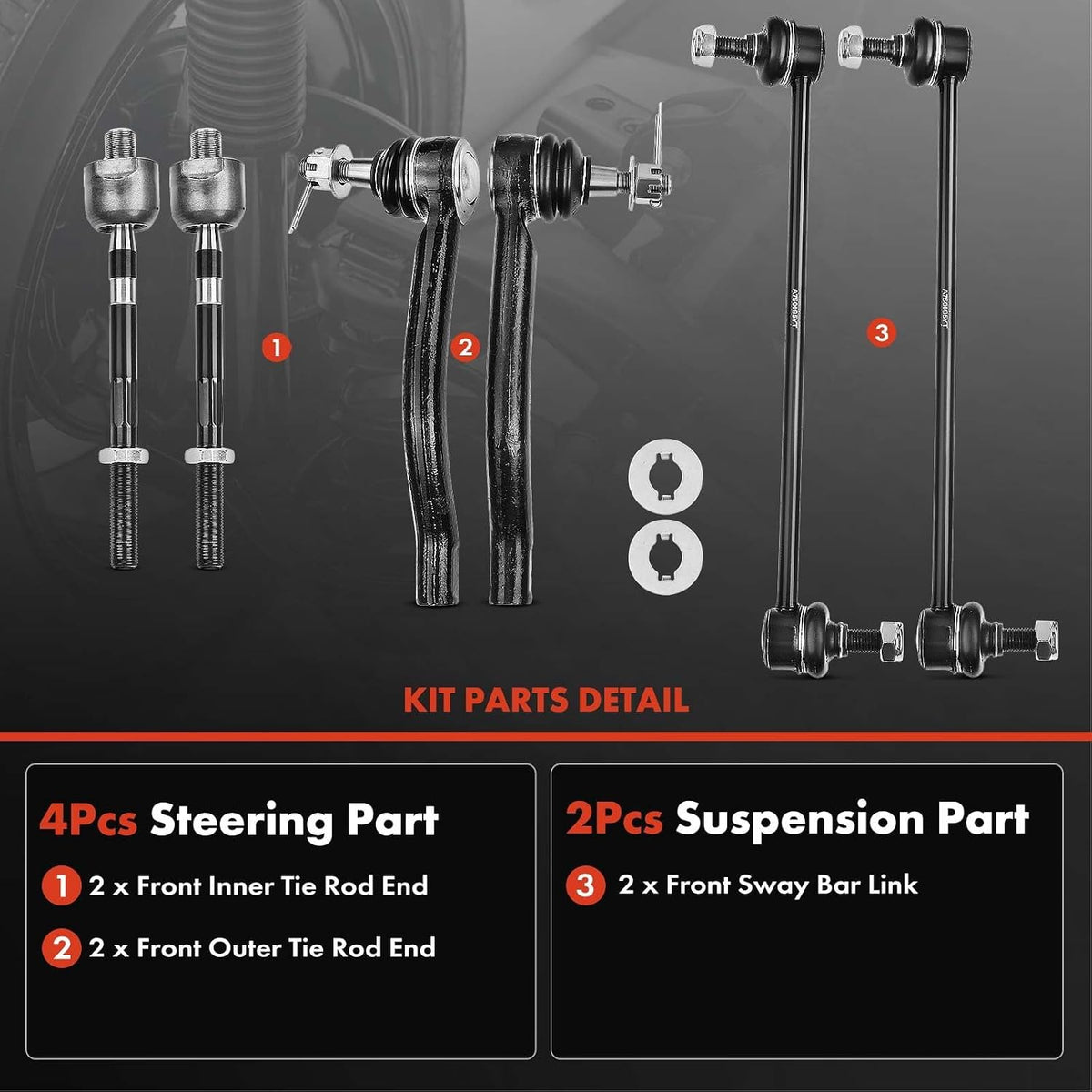 A-Premium 6Pcs Front Suspension Kit, Sway Bar Link, Inner Outer Tie Rod End