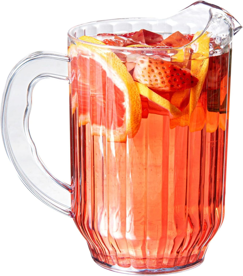 60 oz Clear Plastic Water Pitcher, Ribbed Carafe, 1 Count