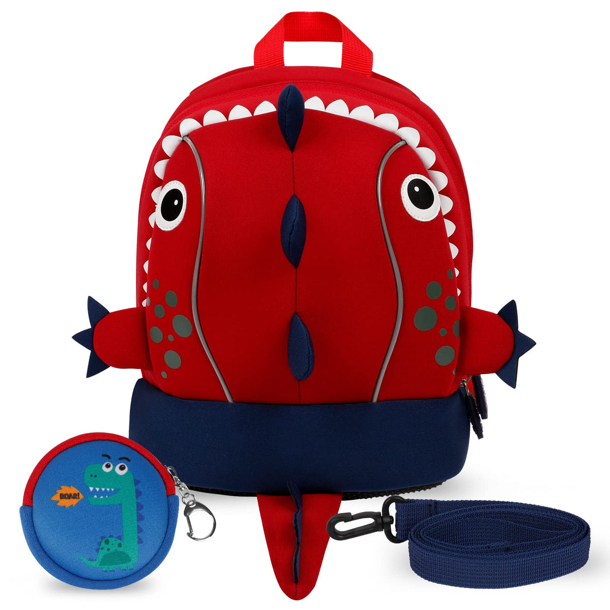 Red Dinosaur Toddler Backpack with Safety Leash for 3-6 Years