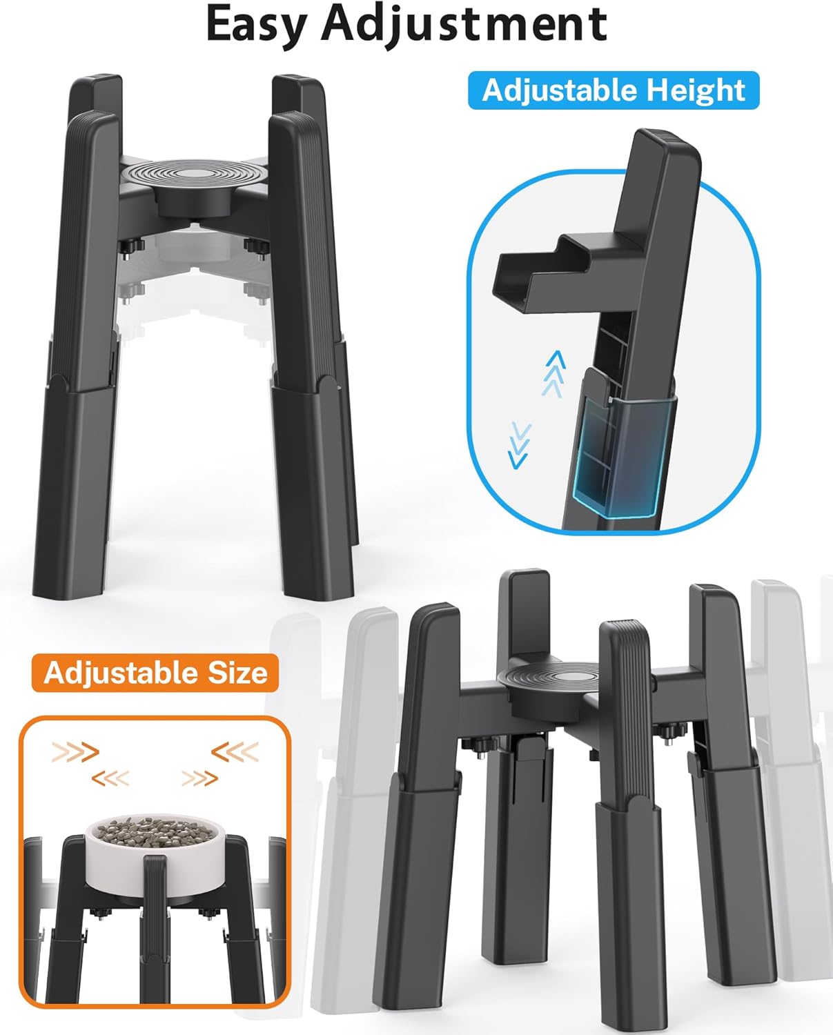 Dog Bowl Stand with Adjustable Height and Width [Stand Only], Elevated Pet Water & Food Feeder for Medium & Large