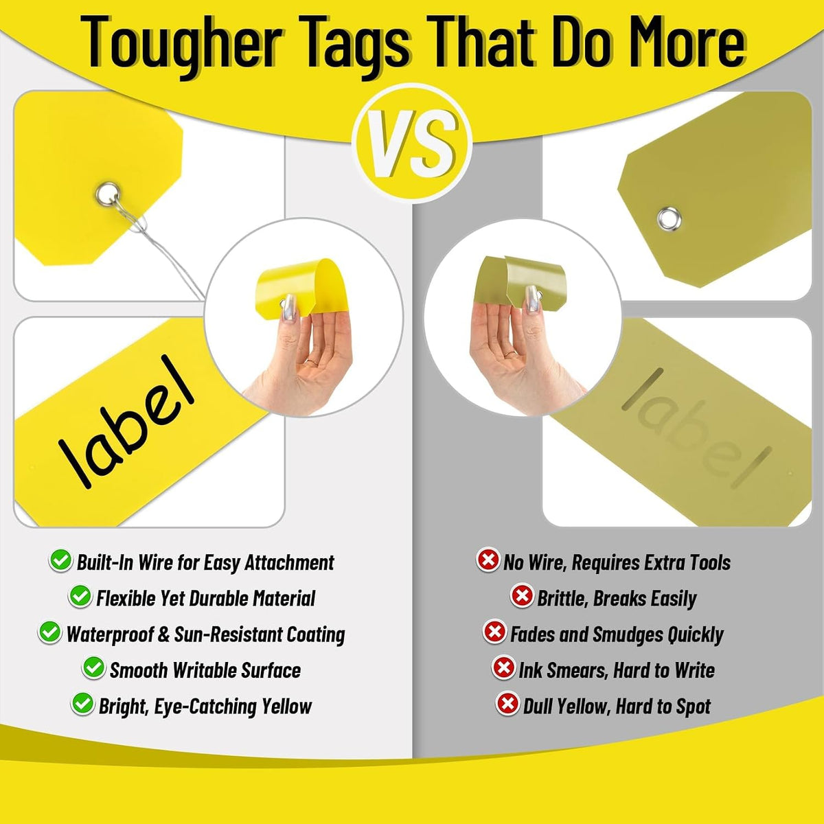 Shipping Tags with Wire - 100 Pack Waterproof Blank Hang Tags