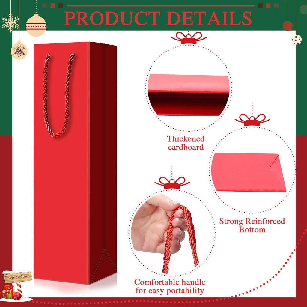 80 Pack Wine Gift Bag Bulk, 4"x3.5"x14" Wine Bag, Red