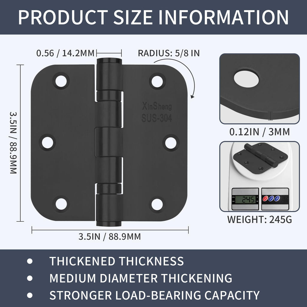 3.5" 304 Thickened Stainless Steel Door Hinges XINSheng 3 Pack(Black)