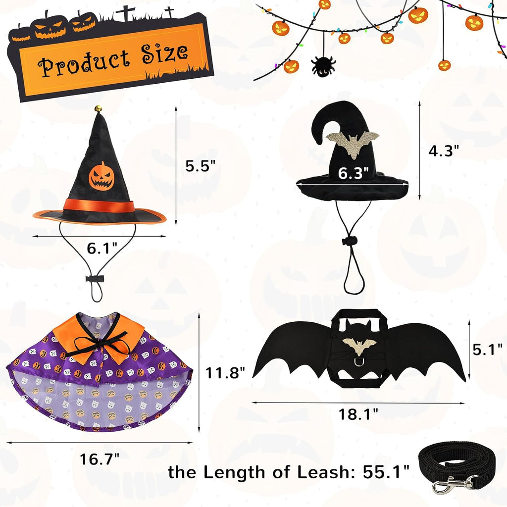 Halloween Pet Costumes Cat Wizard Costume Dog Funny Wizard Clothes Cat Bat Wings Wizard Hat Cute Pumpkin Cloak
