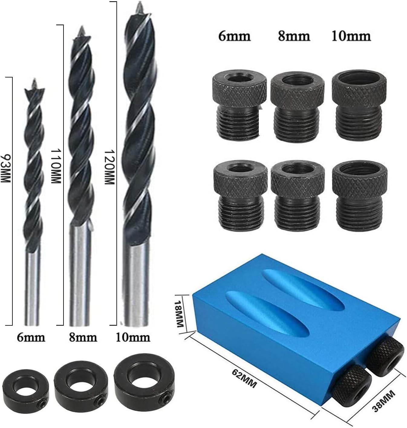 Pocket Hole Jig 14Pcs Kit - Woodwork Guides Joint Angle Tool Carpentry Locator - 15° Woodworking Inclined Hole