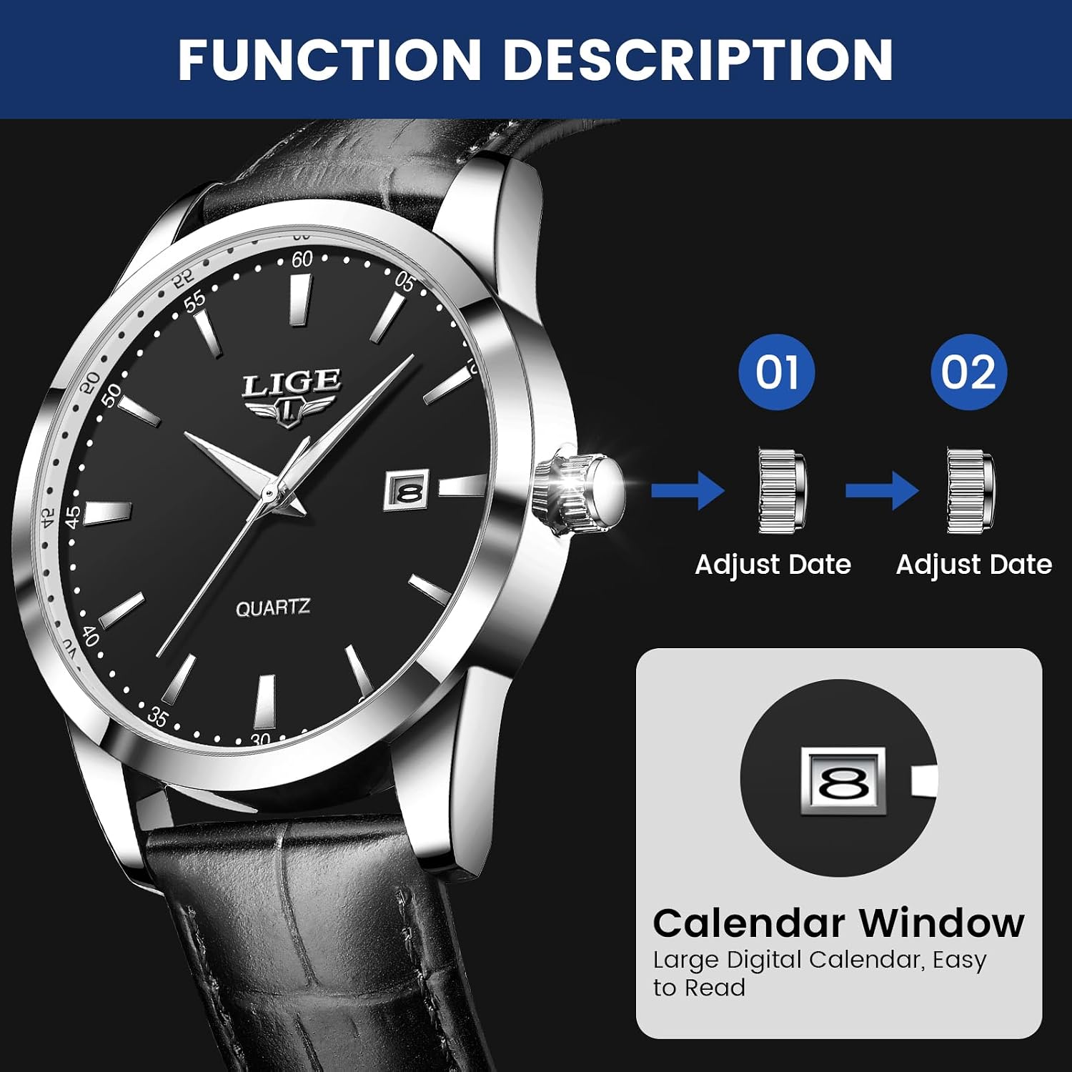 Watches for Men Waterproof Analog Dress Vintage Chronograph Analog Casual Leather Stainless Steel Unique Quartz
