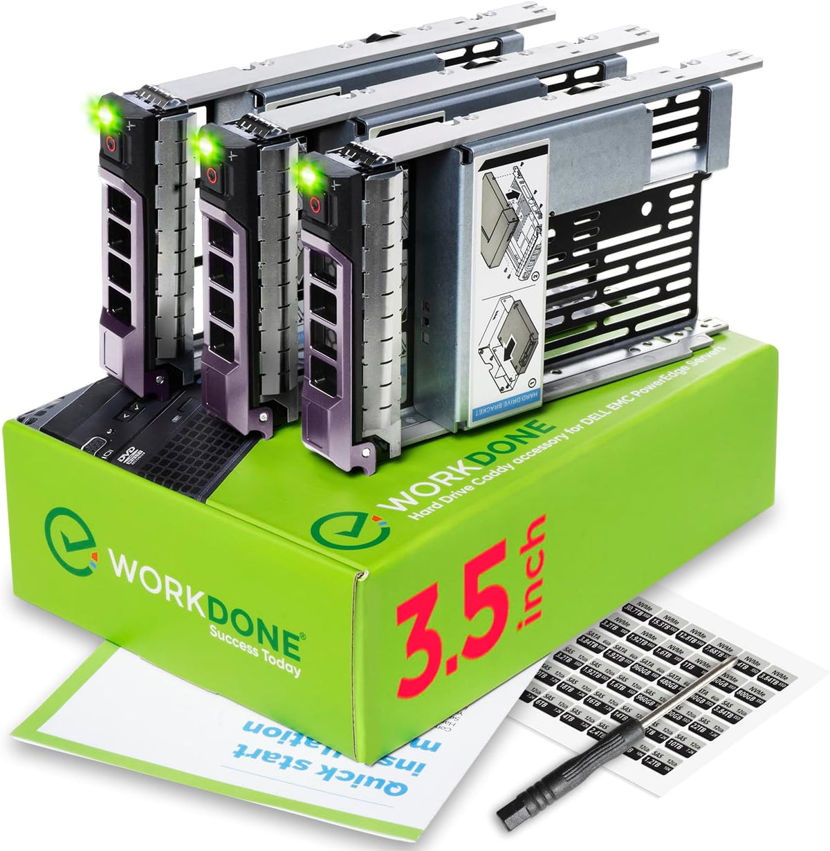 WORKDONE 3-Pack - 3.5" Hard Drive Caddy F238F with 2.5" SSD Adapter 9W8C4