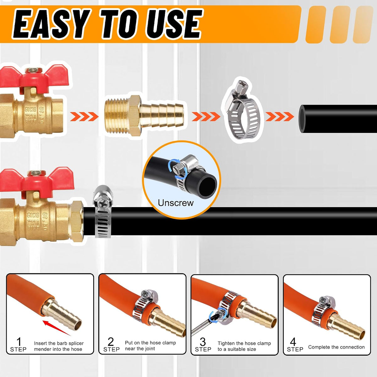 48PCS Brass Hose Barb Fittings with Clamp,Splicer Mender & Adapter