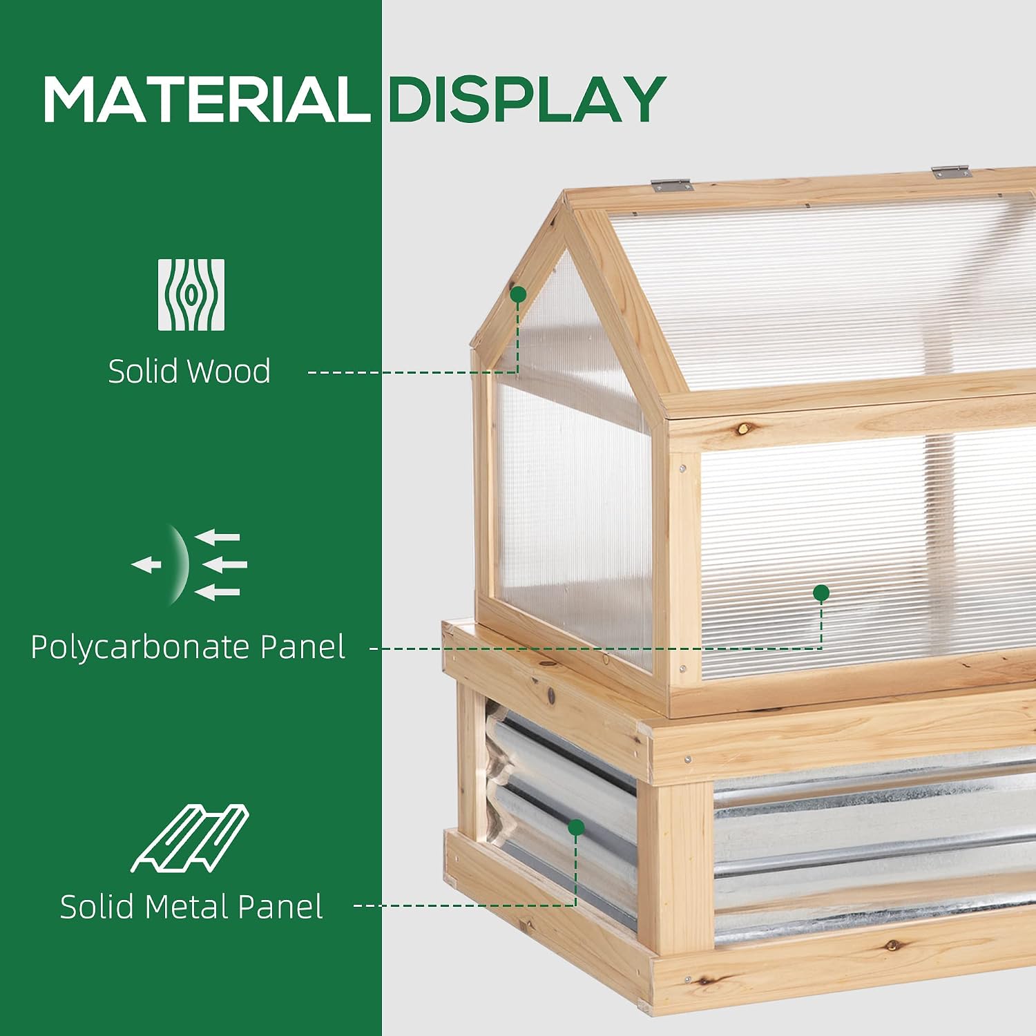 Raised Garden Bed, Polycarbonate Mini Greenhouse, Natural | 48" x 24" x 32", Wooden, Cold Frame Greenhouse, Flower