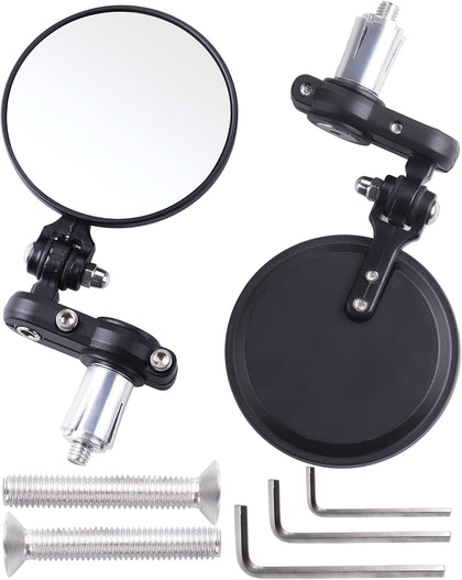 Universal Motorcycle Mirrors - 3 Inch Round 7/8" bar Folding Bar End Side Mirror Compatible with Ebike Honda Scooter