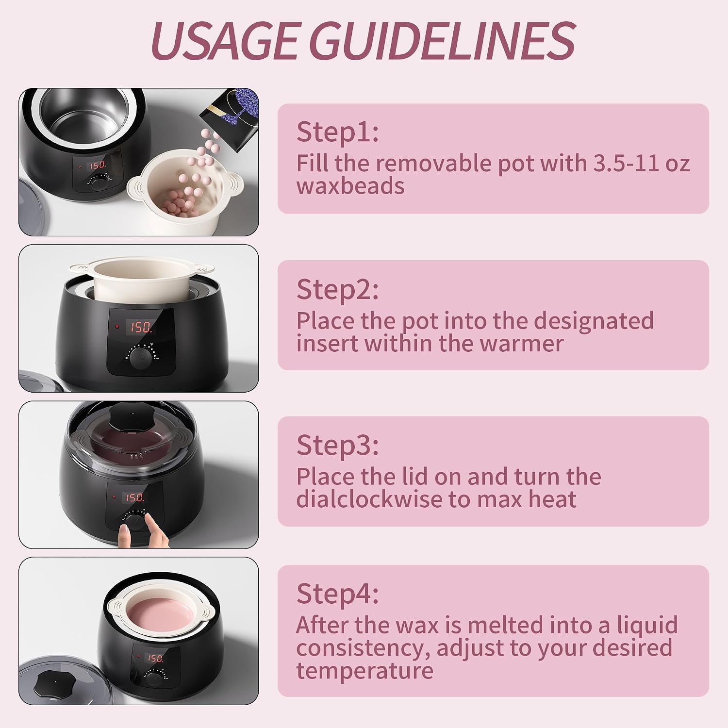 Wax Warmer, Wax Pot for Hair Removal | Wax Heater wax kit with Non-Stick Easy Clean Pot for Home or Salon.