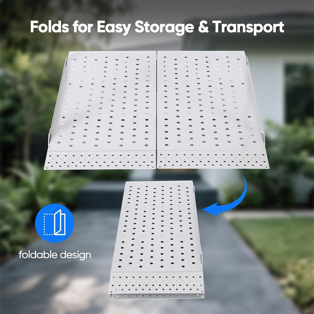 Folding Wheelchair Ramp with Handrails for Steps – Heavy Duty Threshold Ramp 500lbs Capacity, Safe Door Portable Ramp