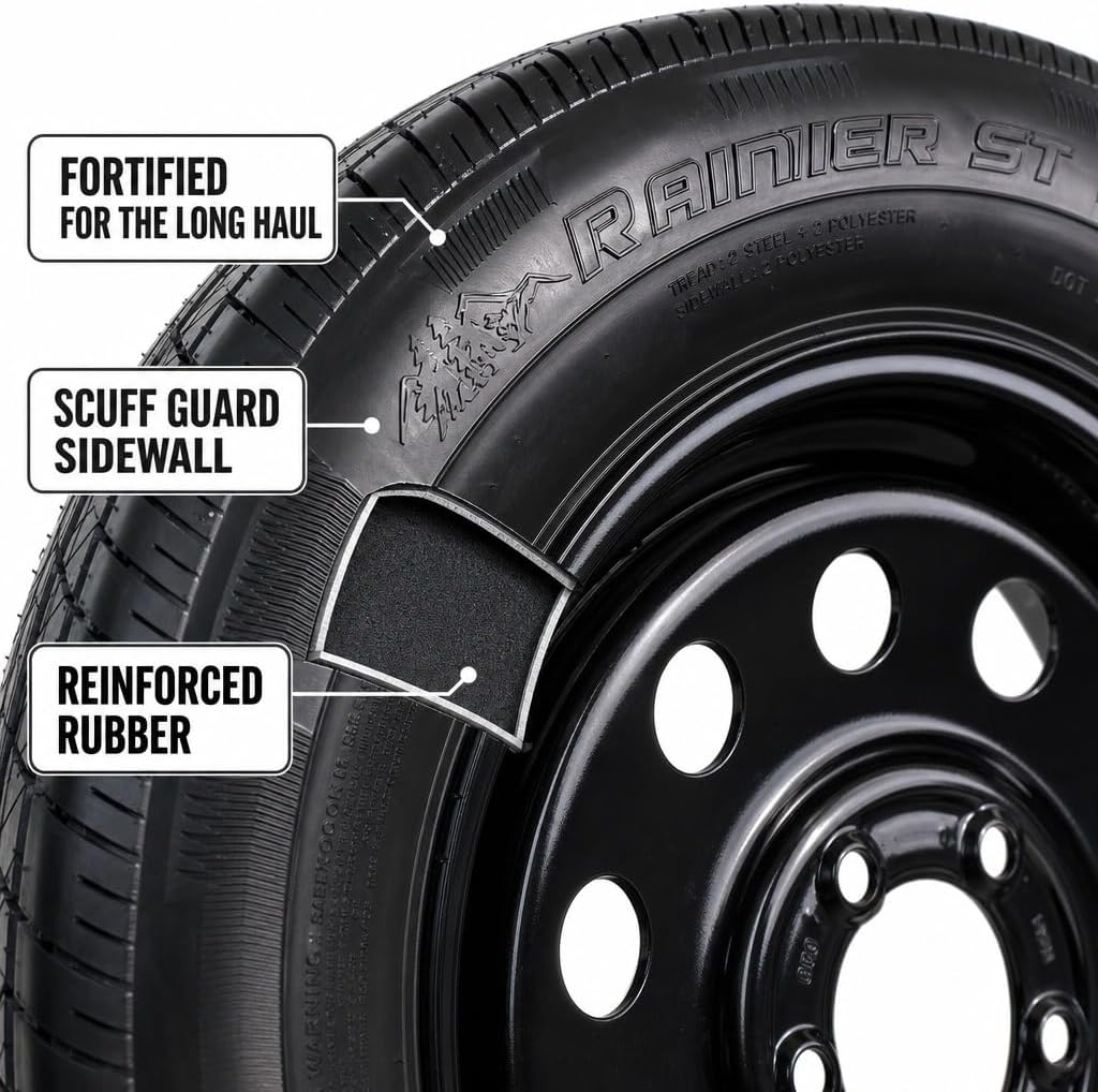 2-Pack Radial Trailer Tire Rim Assembly ST205/75R15 5 Lug Black