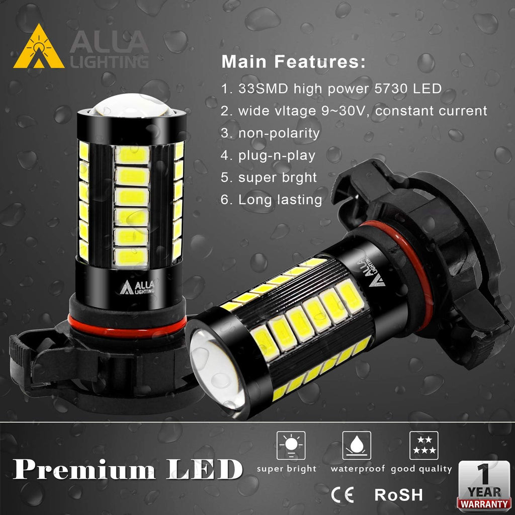 Super Bright PSX24W 2504 LED Fog Light Bulbs, 6000K Xenon White 2800Lms 12276 Auto 12V Fog Lamps Replacement 5730
