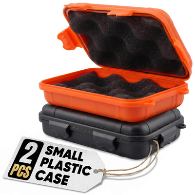 Small Waterproof Box, 2 Pcs, 4.92x2.95x1.53", Foam Insert (Black/Orange)
