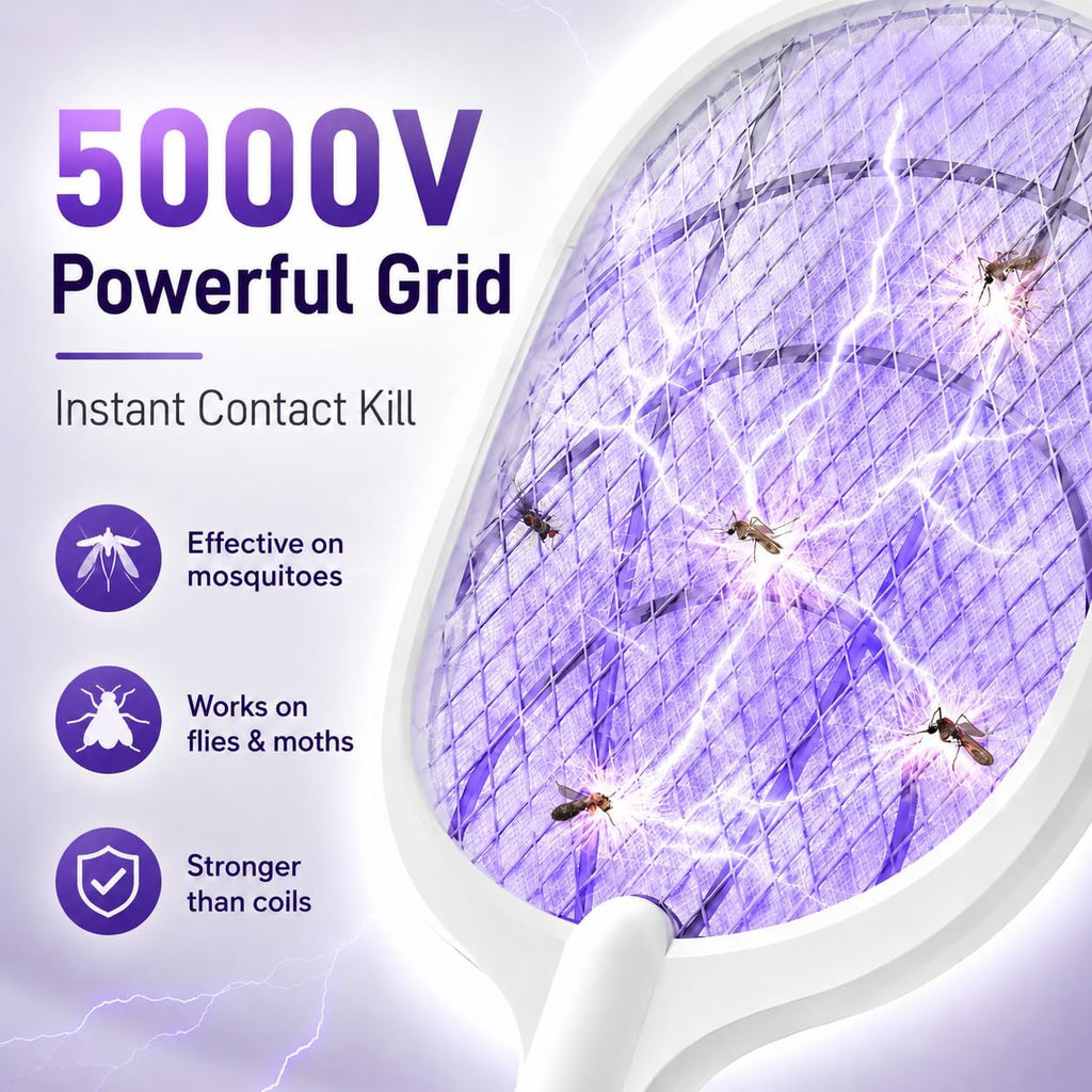 Electric Fly Swatter 5000V, 2000mAh 2 in 1 Detachable Bug Zapper | ABS Body, Rechargeable Fly Swatter for Kitchen