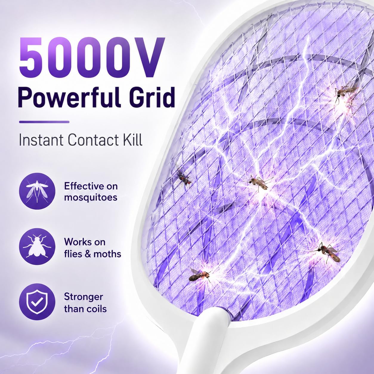 Electric Fly Swatter 5000V, 2000mAh 2 in 1 Detachable Bug Zapper | ABS Body, Rechargeable Fly Swatter for Kitchen