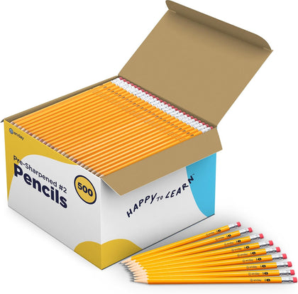 #2 Pencils Bulk - 500 Pack - Pre-Sharpened #2 Wood-Cased Yellow Sharpened Pencils for Kids with Latex-Free Eraser Top