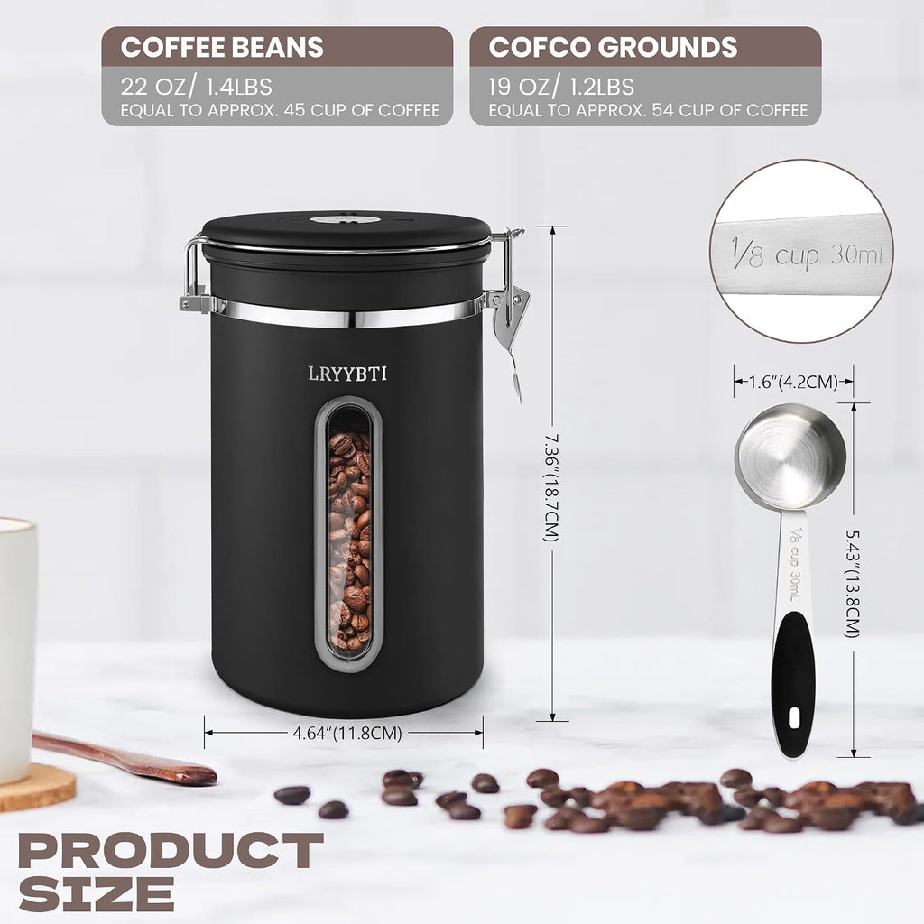 Coffee Canisters with Window,Airtight Coffee Container，22oz | Scoop，Date Tracker，Food Storage Organizers for