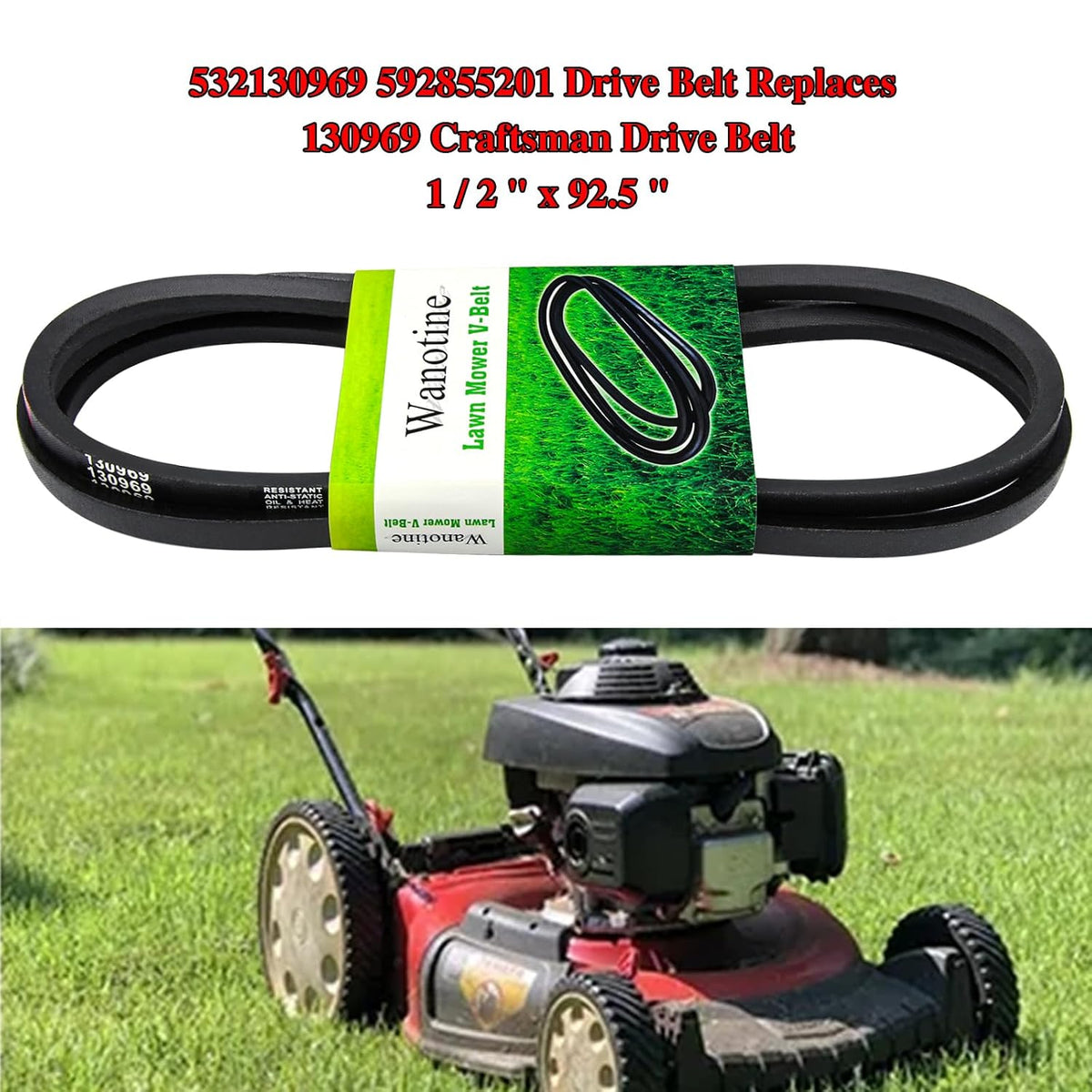 532130969 592855201 Drive Belt Replaces 130969 Craftsman Drive Belt, Fits Husqvarna YTH22V46, YTH24V48, YTH24V54, LG2654, YTH24K48, Craftsman YT3000 Riding Mower (1/2” x 92.5”)