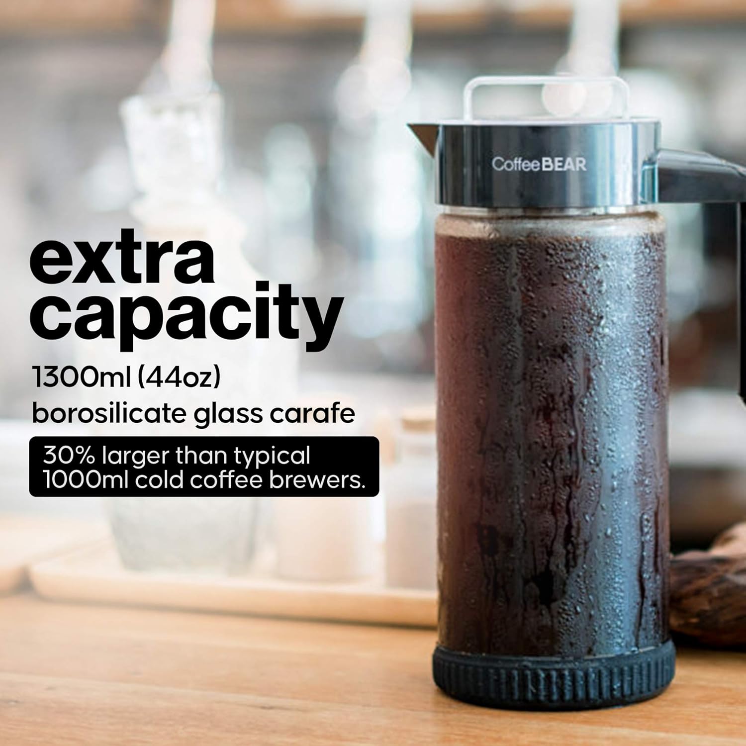 – Cold Brew Coffee Maker and Iced Tea Brewer, Large 1.3L (44oz) Borosilicate Glass Pitcher with Reusable Mesh Filter