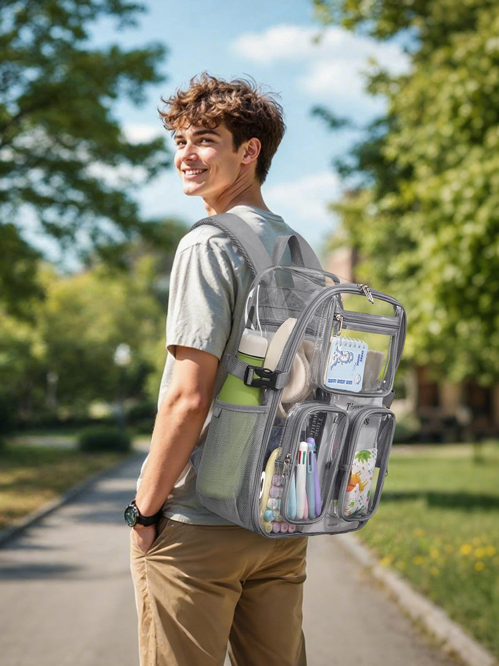 Clear Backpack for School, 17" Large Clear Bookbag with Reflective