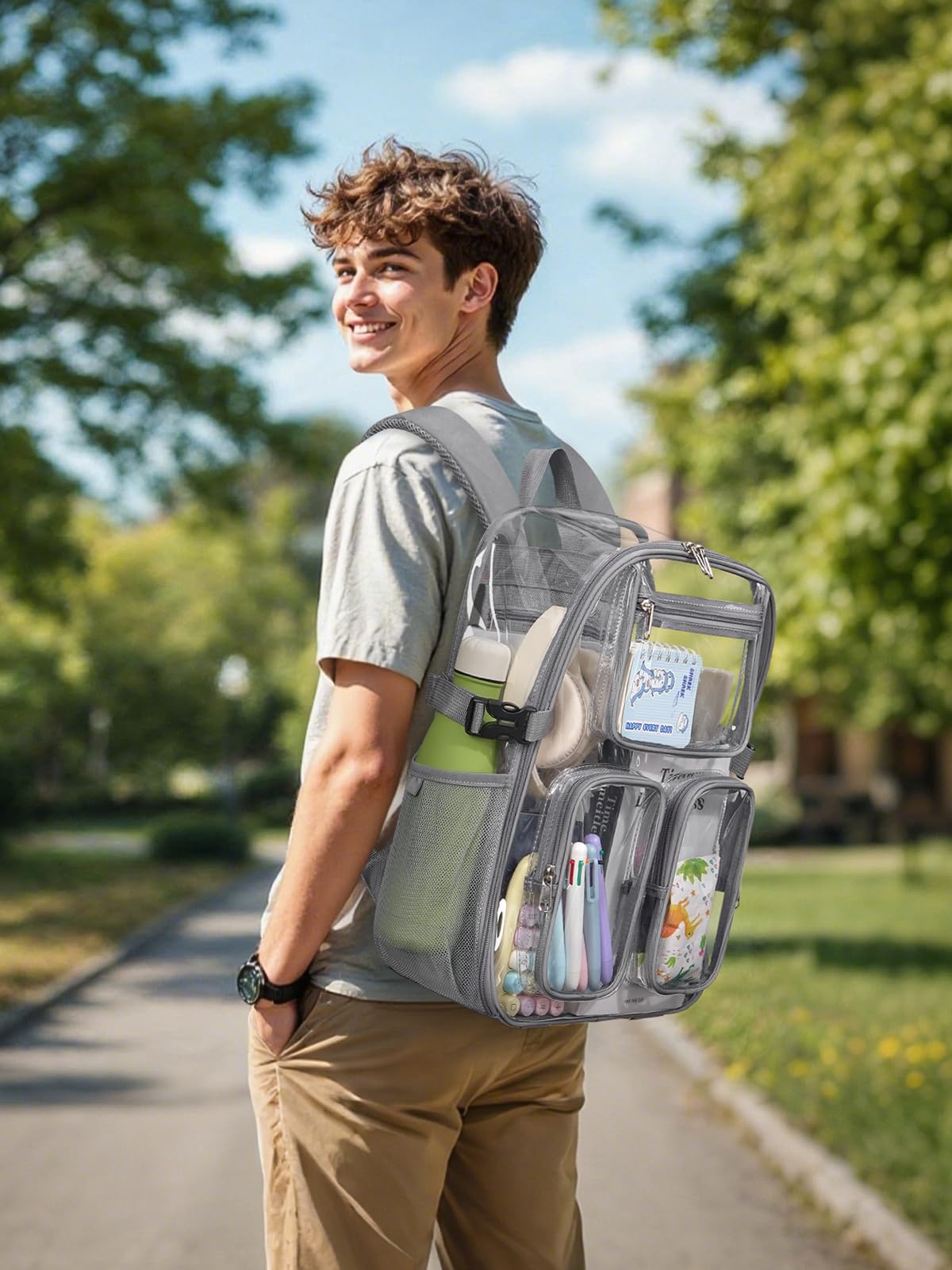 Clear Backpack for School, 17" Large Clear Bookbag with Reflective
