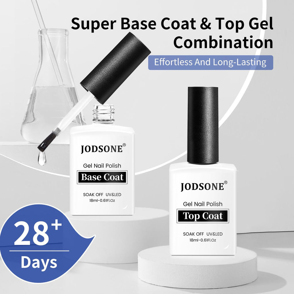 2 Bottles 18ml Top Coat Base Coat Gel Polish Set Compatible for Nail Salon Bright Surface, Girl Gift and At Home DIY