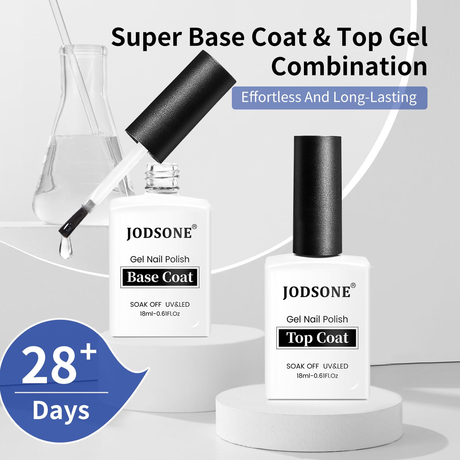 2 Bottles 18ml Top Coat Base Coat Gel Polish Set Compatible for Nail Salon Bright Surface, Girl Gift and At Home DIY