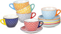 Ceramic 8 oz Cappuccino Cup Set with Saucers, Espresso Coffee Cups, Latte Macchiato for Party Cafe Home, Set of 6