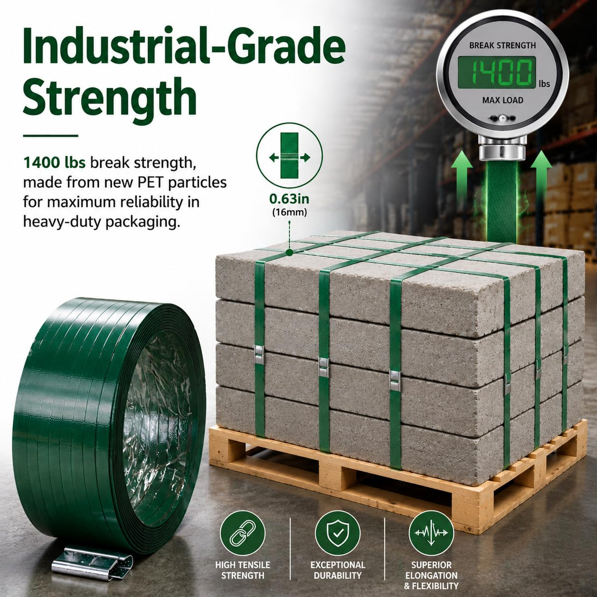 1000ft 5/8'' Polyester (PET) Strapping and 100Pc Metal Seals