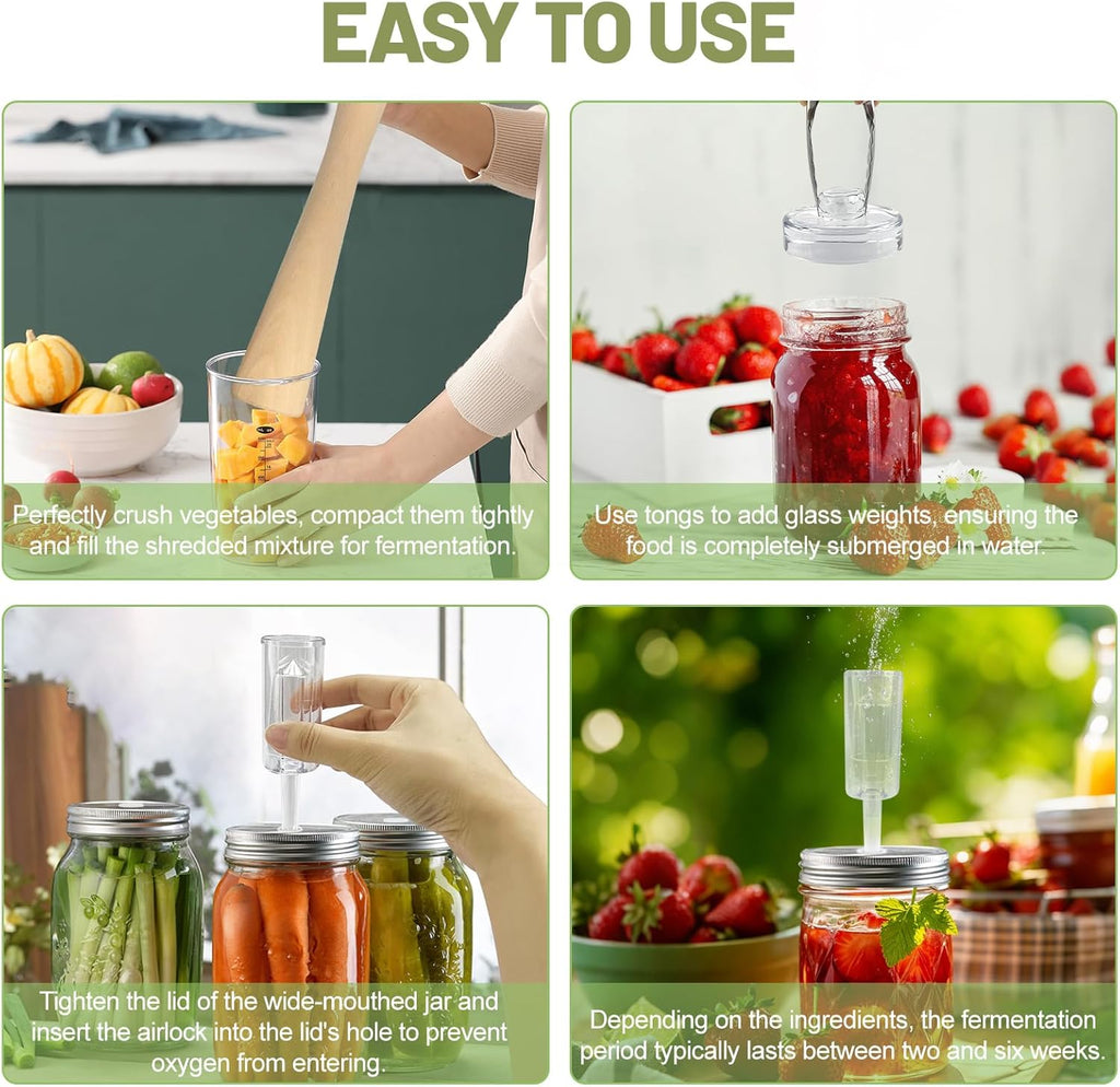 Fermentation Kit for Wide Mouth Mason Jars-4 Stainless Steel Fermentation Lids,4 Glass Fermentation Weights,1
