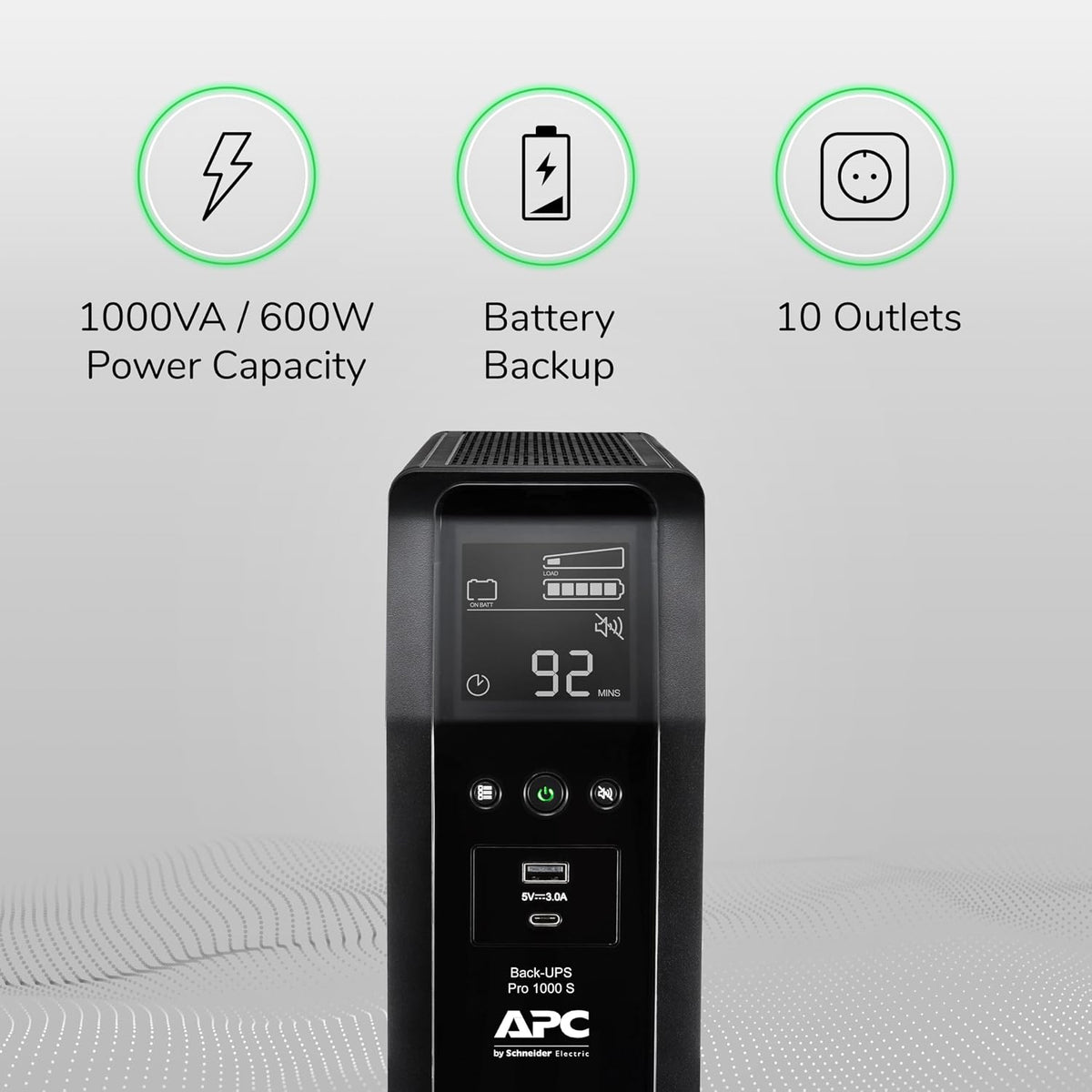 APC UPS 1000VA/600W Pure Sine Wave UPS for Computer, Electronics, BR1000MS