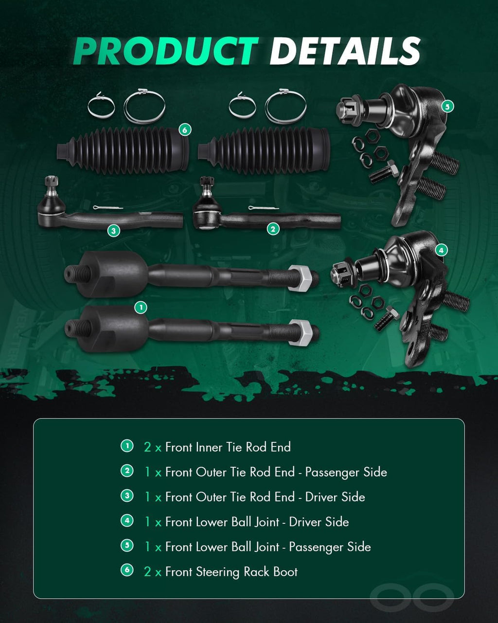 SCITOO 8pcs Front Tie Rod Kit for Toyota for Camry 2002-2006, Solara 04-08
