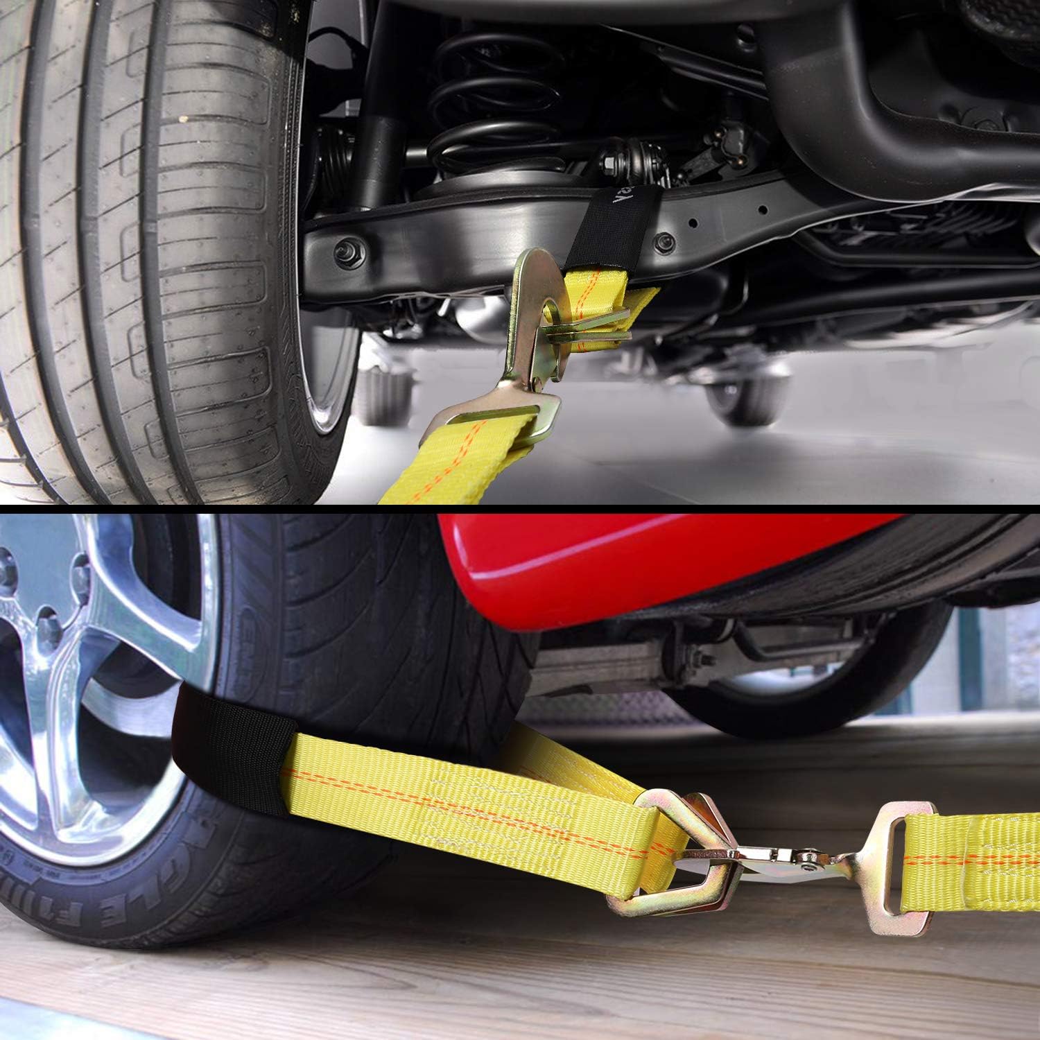 Car Tie Down Straps for Trailers, 2 Inch x 96 Inch Heavy Duty Car Hauler Ratchet Straps, 4 Pack Axle Straps